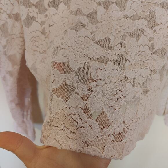 International Concepts INC Size Medium Cotton Nylon Lace Deep V Cut Pink Sheer - Picture 9 of 9